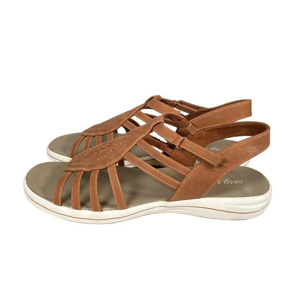 Easy Street Gemi Flat Tan Strappy Sandals, Size 10‎ Medium, New with Box - Picture 5 of 11